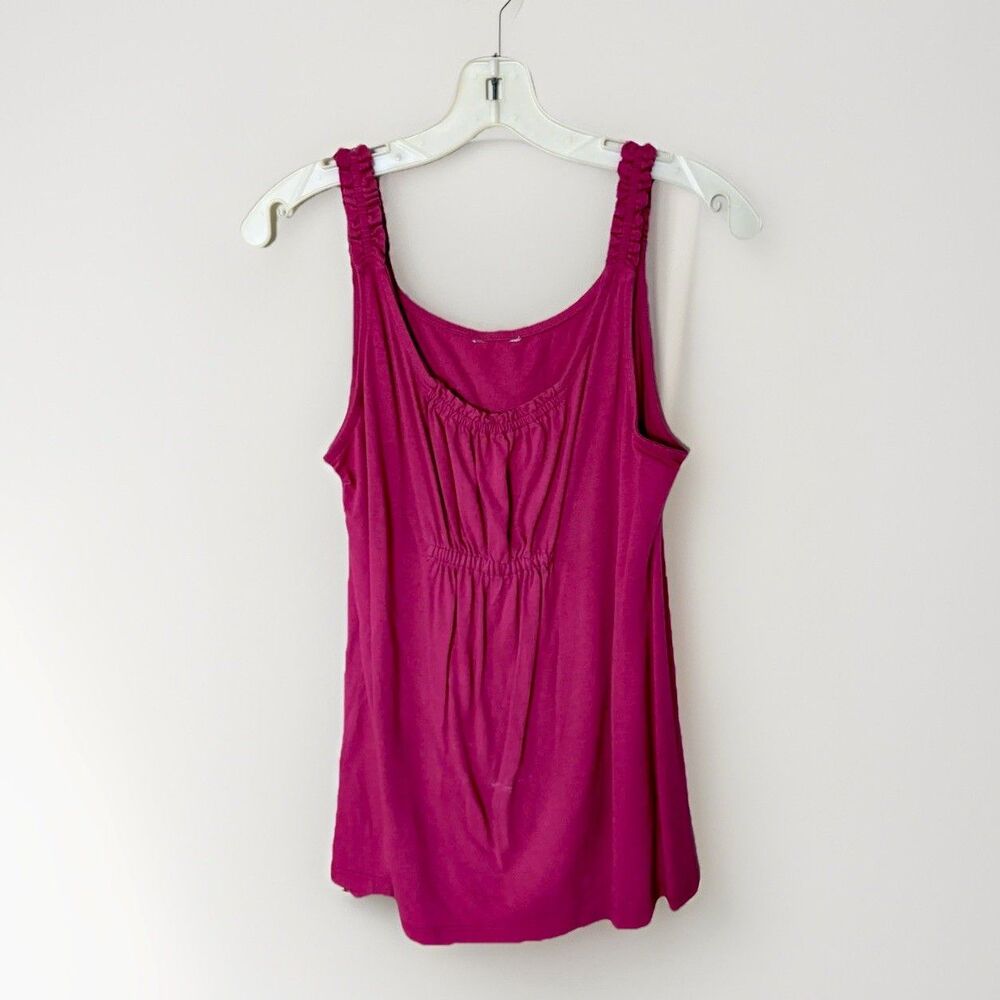 Women's Pink Ruched Strap Scoop Neck Sleeveless Tank Top S/M Cotton Spandex